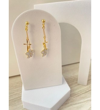 Boucles d'oreilles en or 24 K , fleur et croix strass