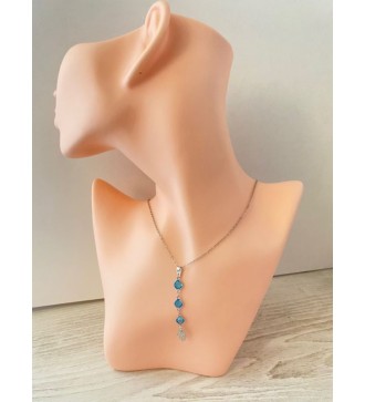 Collier en chaîne en acier inoxydable plaqué argent 925 avec bleu