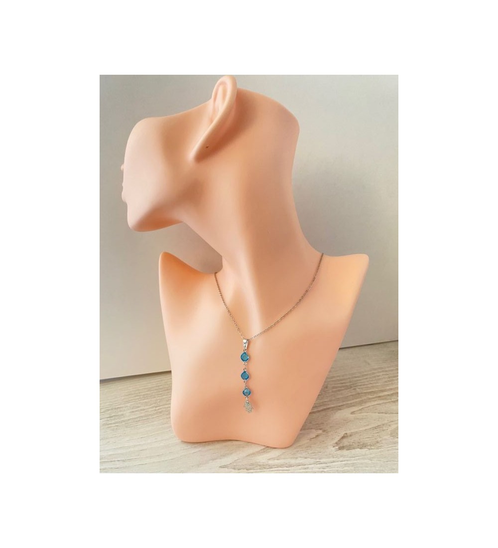 Collier en chaîne en acier inoxydable plaqué argent 925 avec bleu