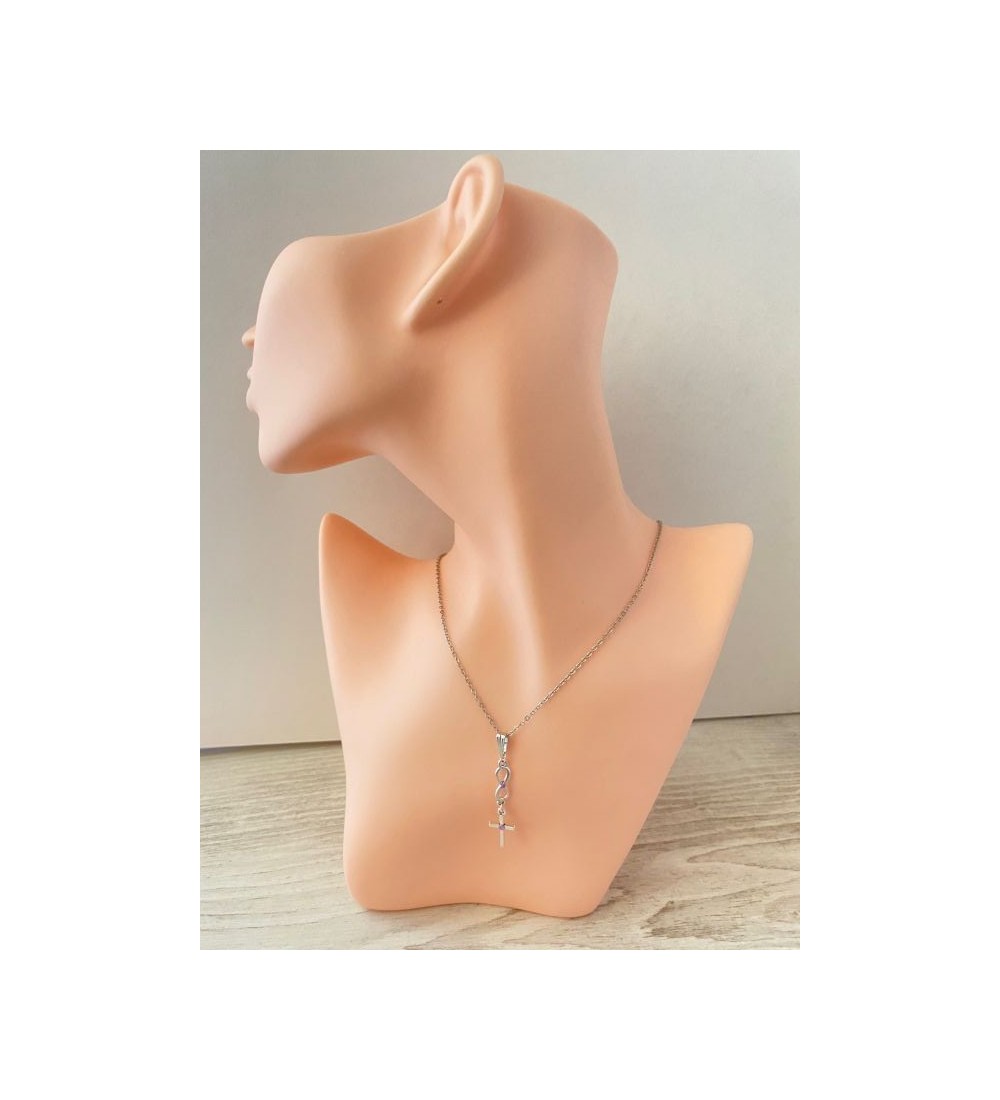 Collier infini et croix argent 925 , strass effet diamant