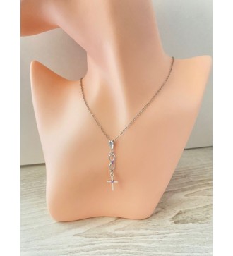 Collier infini et croix argent 925 , strass effet diamant