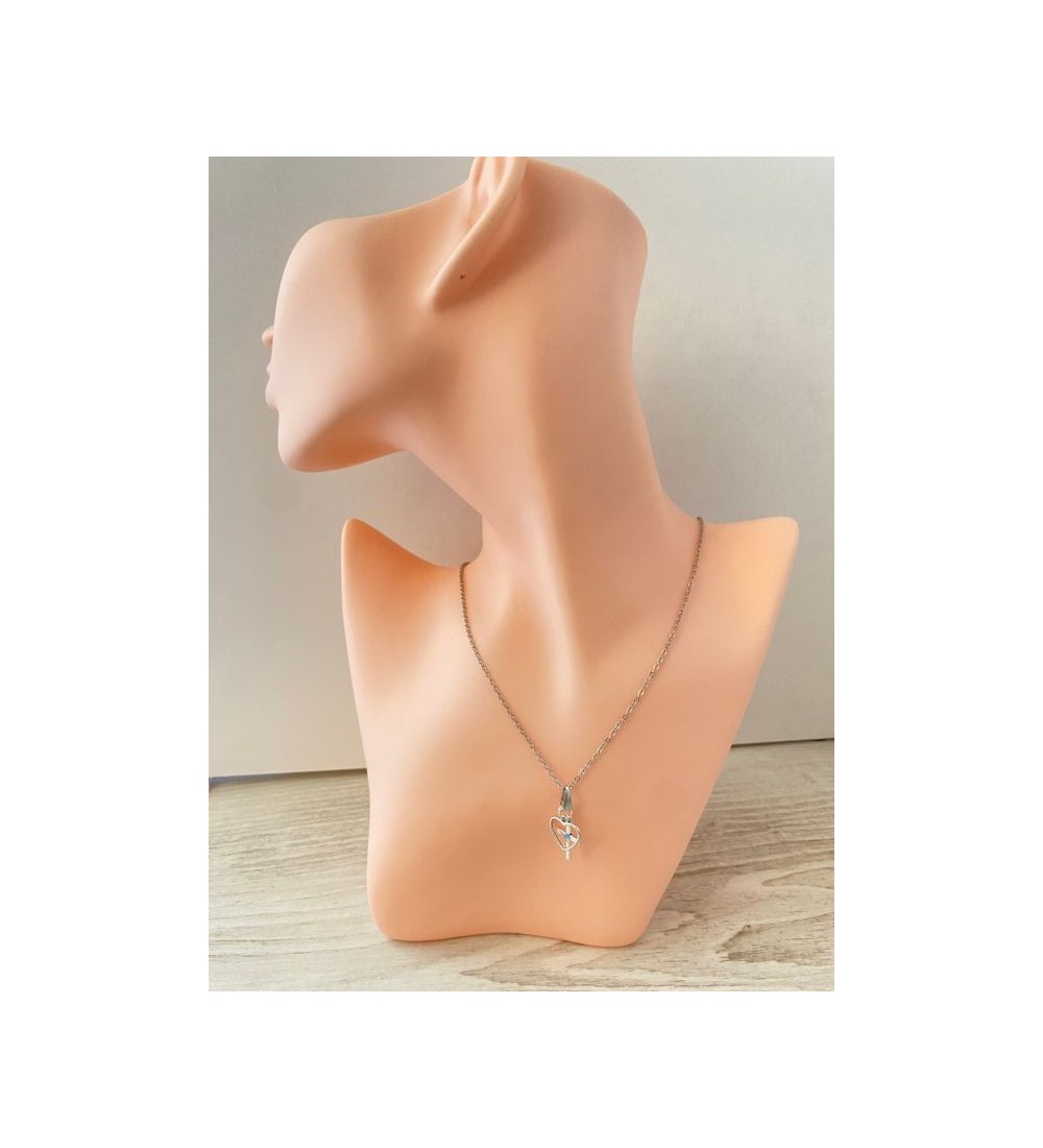 Collier en chaîne argent 925 , coeur et croix strass diamant