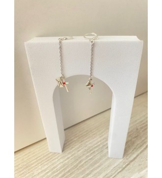 Boucles d'oreilles pendantes en argent 925 croix et strass rouge