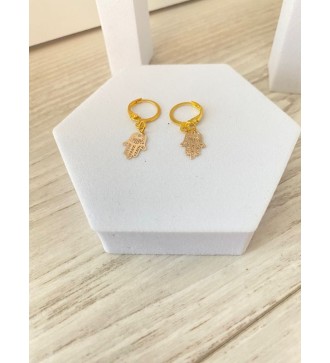Boucles d'oreilles or 24K avec pendentif main de Fatma