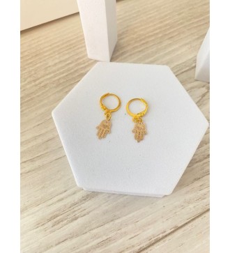 Boucles d'oreilles or 24K avec pendentif main de Fatma