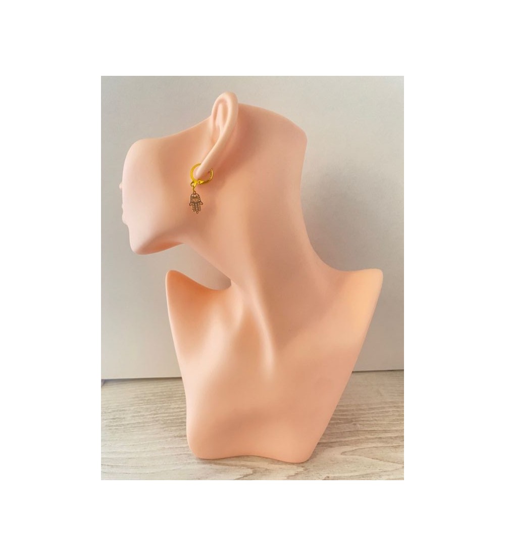 Boucles d'oreilles or 24K avec pendentif main de Fatma