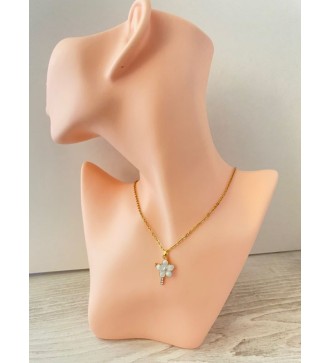 Collier or 24 K avec pendentif fleur et croix strass