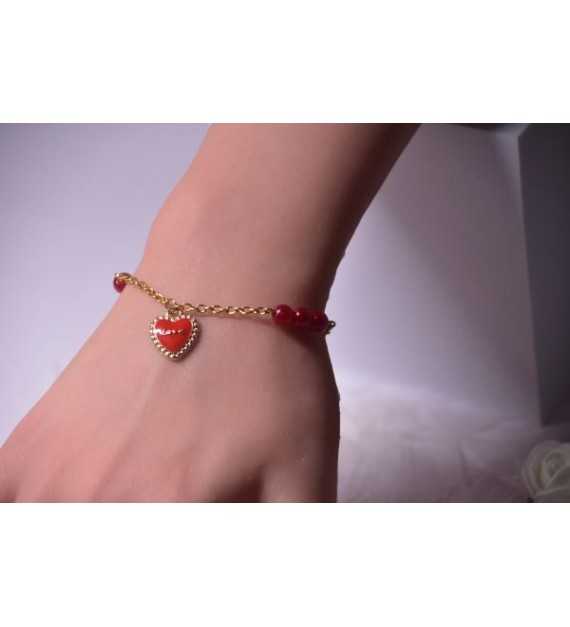 Red Love – Bracelet ajustable perles rouges et acier inoxydable