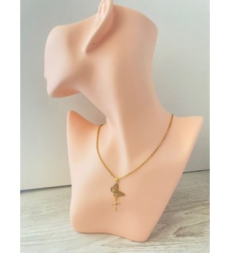 Collier en chaîne or 24 K , pendentif papillon et croix