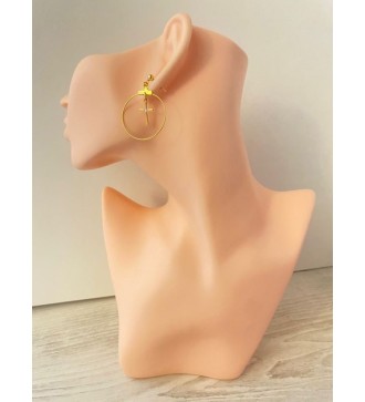 Boucles d'oreilles créoles or 24 K avec pendentif croix