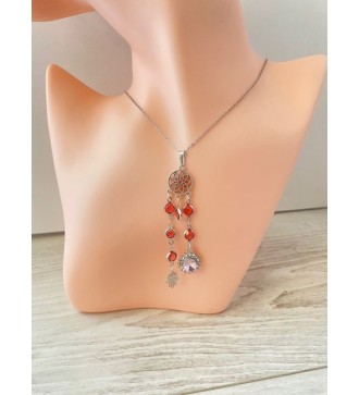 Collier en acier inoxydable avec rosace main de Fatma