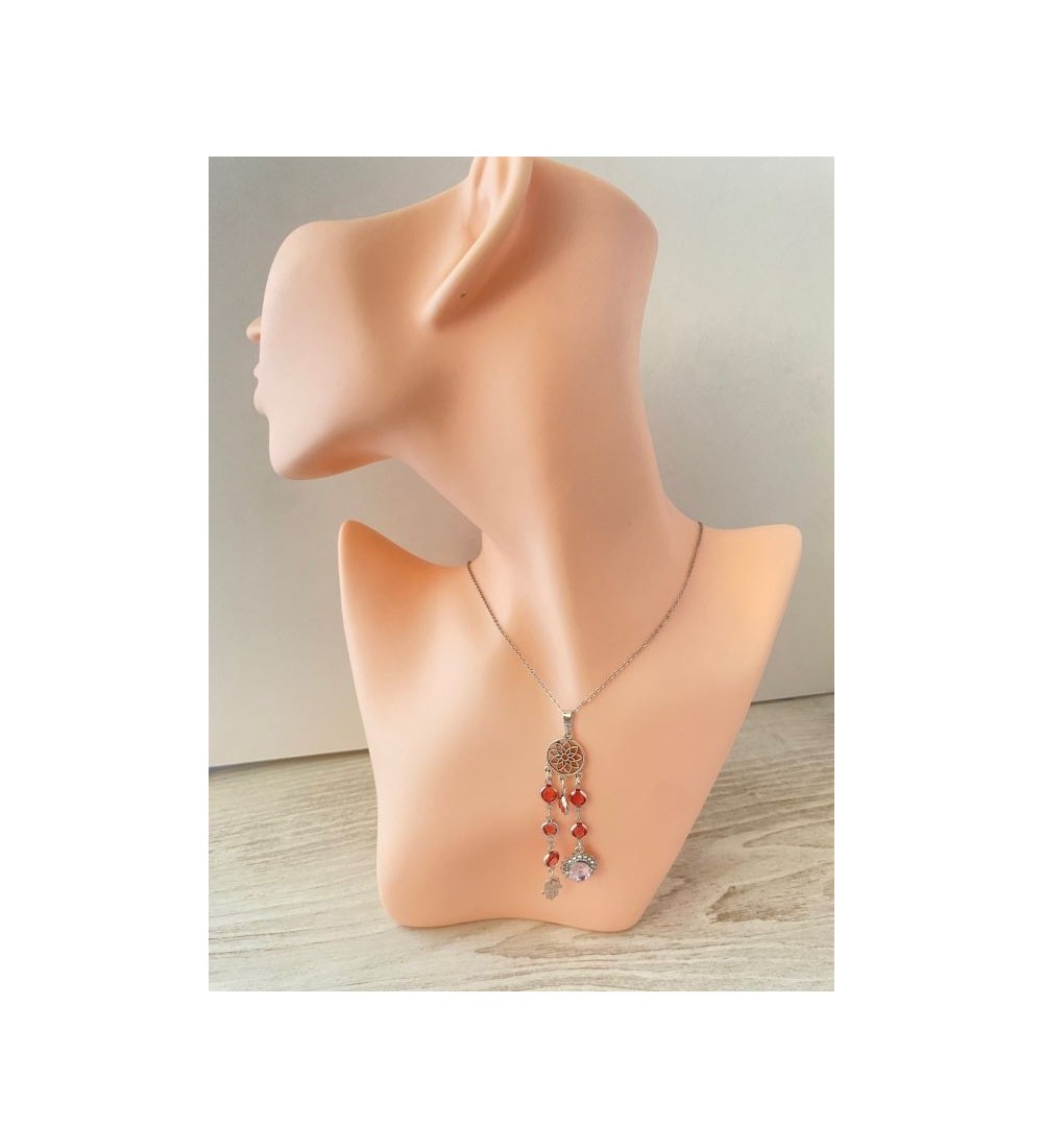 Collier en acier inoxydable avec rosace main de Fatma
