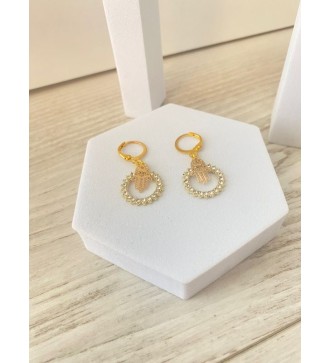 Boucles d'oreilles or 24K avec pendentif rond et strass