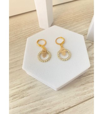 Boucles d'oreilles or 24K avec pendentif rond et strass