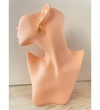 Boucles d'oreilles or 24K avec pendentif rond et strass