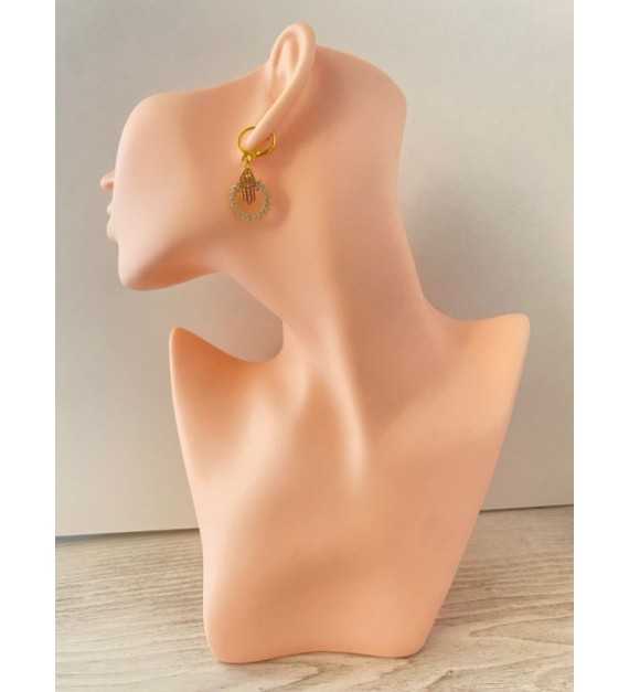 Boucles d'oreilles or 24K avec pendentif rond et strass