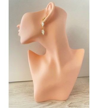 Boucles d'oreilles or 24K avec soleil et strass effet diamant