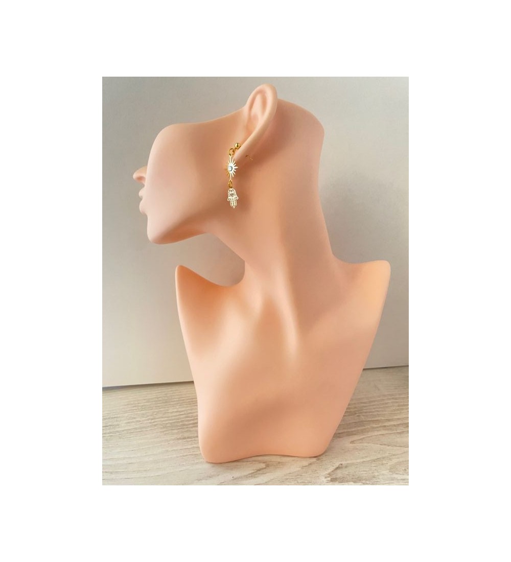 Boucles d'oreilles or 24K avec soleil et strass effet diamant