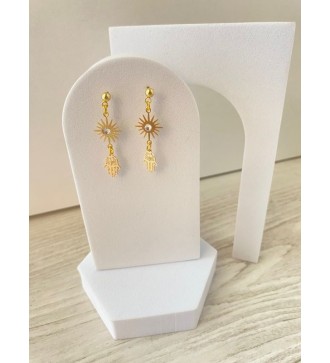 Boucles d'oreilles or 24K avec soleil et strass effet diamant