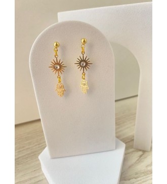 Boucles d'oreilles or 24K avec soleil et strass effet diamant