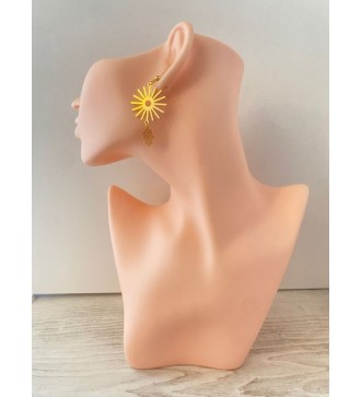 Boucles d'oreilles or 24k avec pendentif soleil et Fatma
