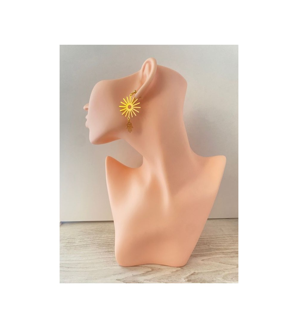 Boucles d'oreilles or 24k avec pendentif soleil et Fatma