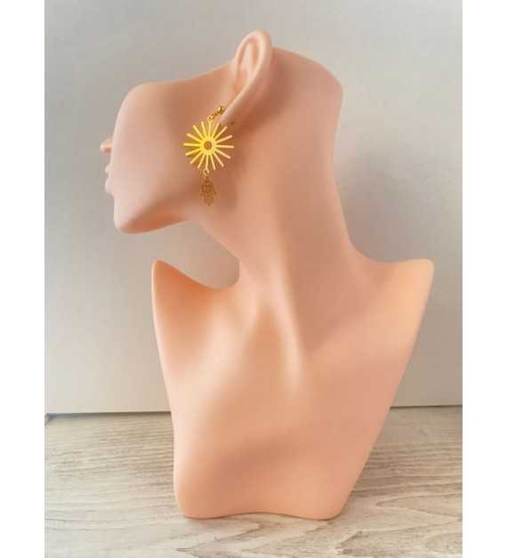 Soleil Doré – Boucles d’oreilles pendantes plaqué or 24 K 