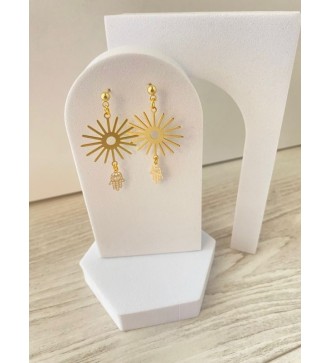 Boucles d'oreilles or 24k avec pendentif soleil et Fatma