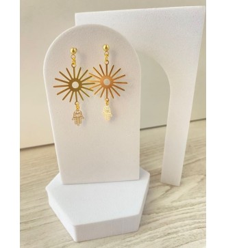 Boucles d'oreilles or 24k avec pendentif soleil et Fatma