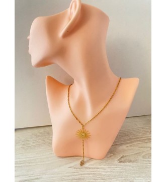 Collier en acier inoxydable plaqué or avec pendentif soleil