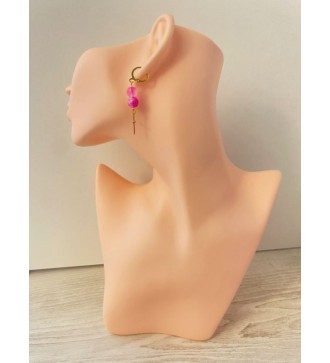 Boucles d'oreilles croix or 24K , perles rose ,strass diamant