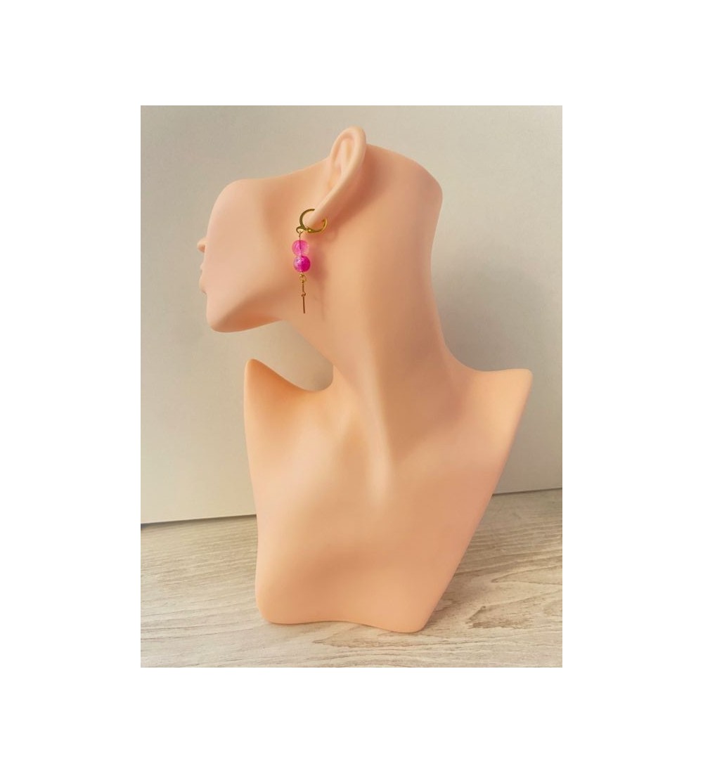 Boucles d'oreilles croix or 24K , perles rose ,strass diamant