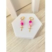 Verre Coloré – Boucles d’oreilles pendantes plaqué or 24 K avec perles en verre rose et strass Verre Coloré – Boucles d’oreilles pendantes plaqué or 24 K avec perles en verre rose et strass