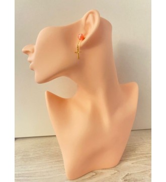 Boucles d'oreilles croix or 24K strass diamant