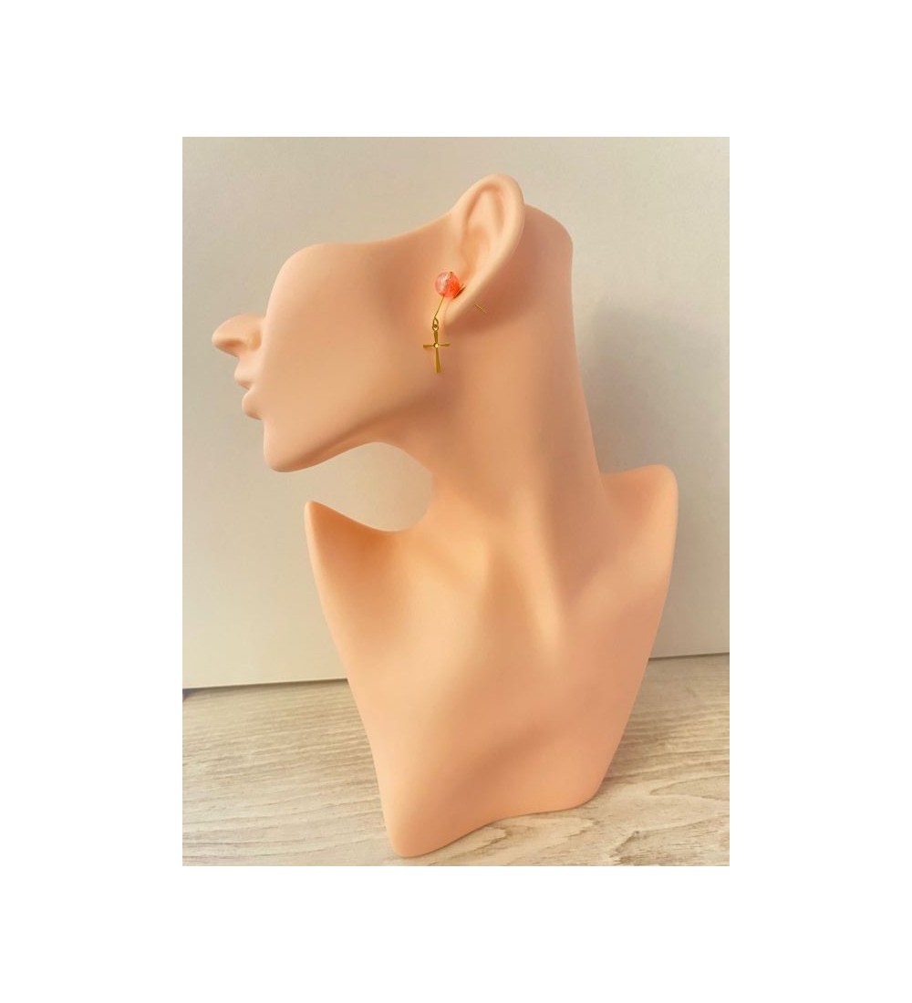 Boucles d'oreilles croix or 24K strass diamant