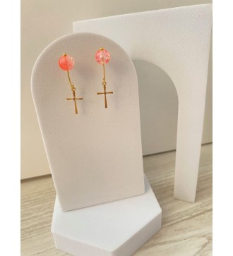 Boucles d'oreilles croix or 24K strass diamant