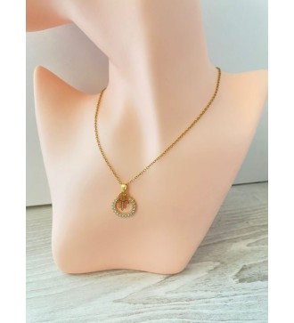 Collier or 24K avec pendentif rond et main de Fatma