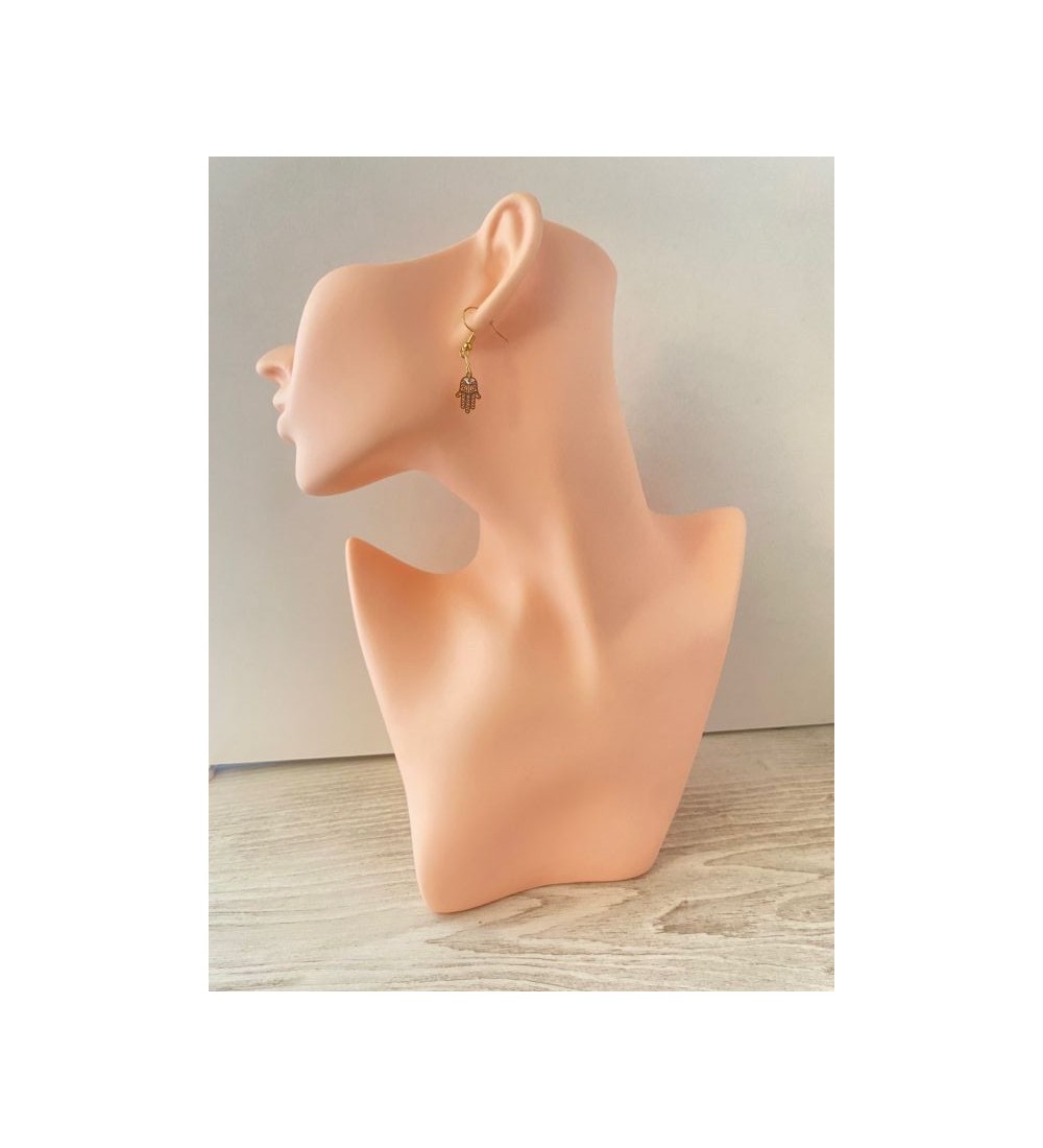 Boucles d'oreilles pendantes or 24K avec strass et Fatma