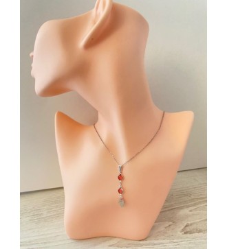 Collier en acier inoxydable plaqué argent 925 avec pierre rose