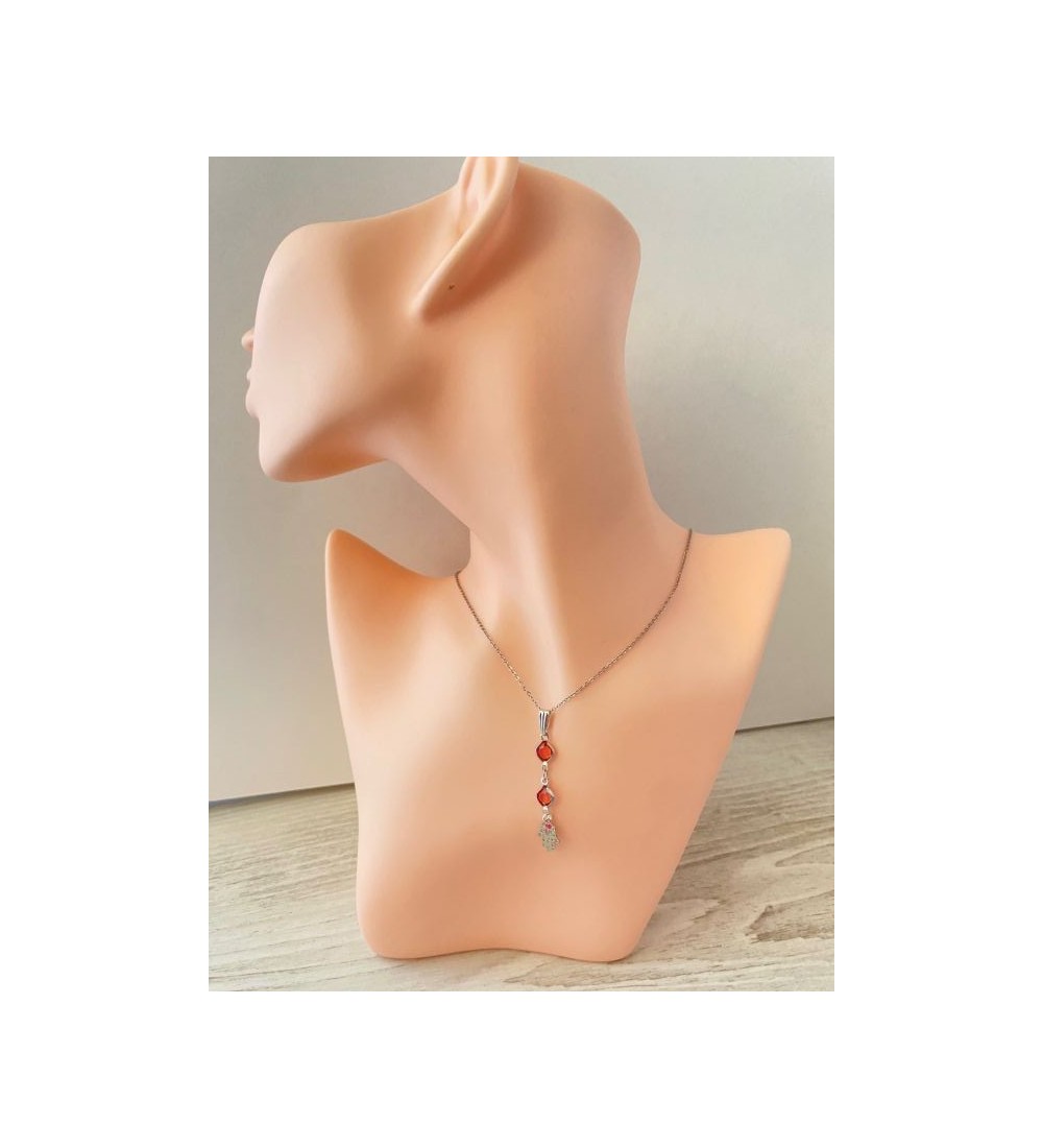 Collier en acier inoxydable plaqué argent 925 avec pierre rose