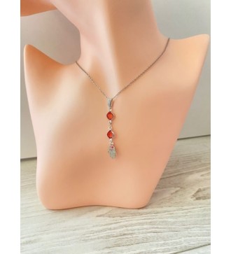 Collier en acier inoxydable plaqué argent 925 avec pierre rose