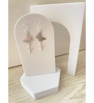 Boucles d'oreilles pendante argent 925 , papillon et croix