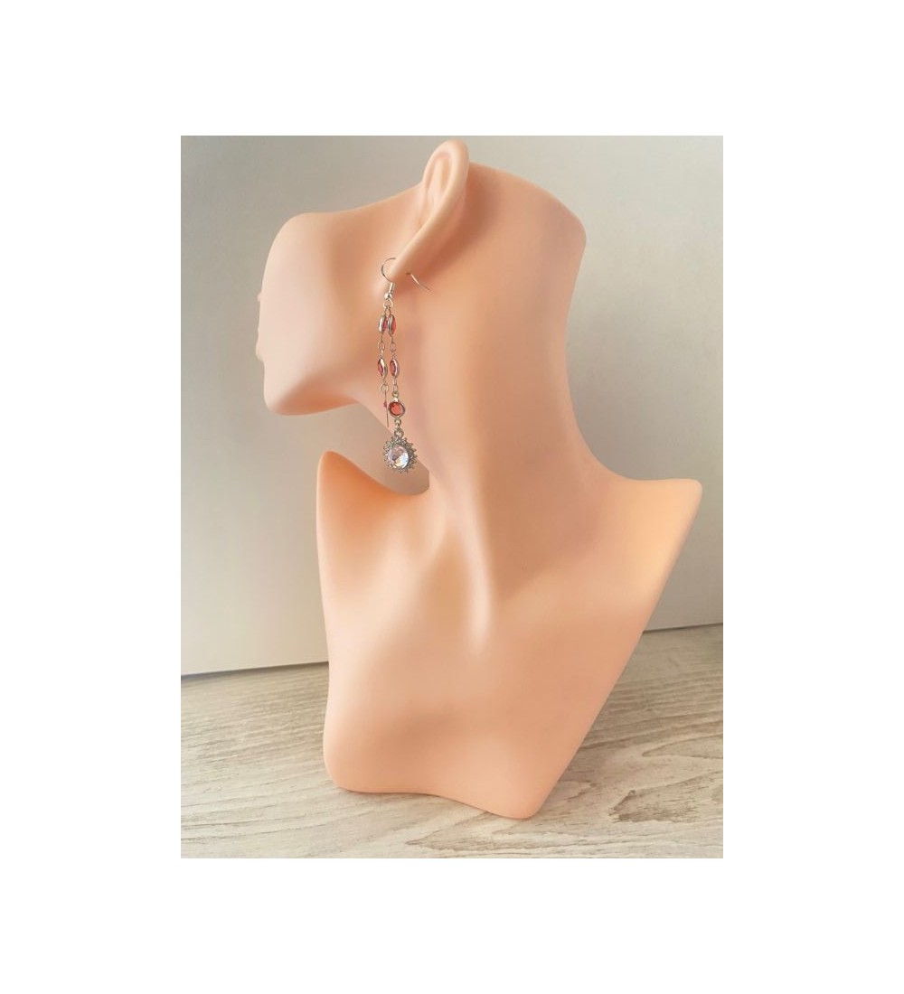 Boucles d'oreilles argent 925 rosace, main de Fatma, strass