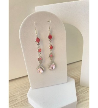 Boucles d'oreilles argent 925 rosace, main de Fatma, strass