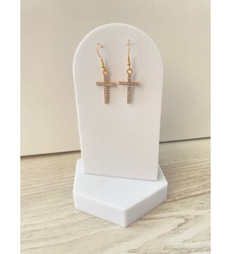 Boucles d'oreilles pendantes en or 24K avec croix en strass