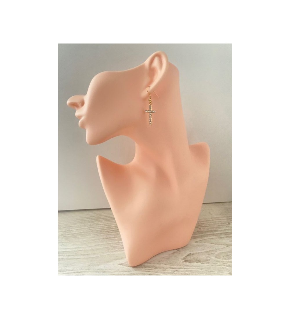 Boucles d'oreilles pendantes en or 24K avec croix en strass
