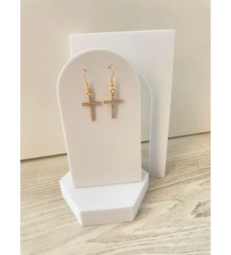 Boucles d'oreilles pendantes en or 24K avec croix en strass