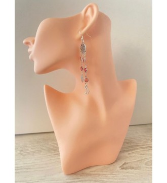 Boucles d'oreilles argent 925 avec rosace et main de Fatma