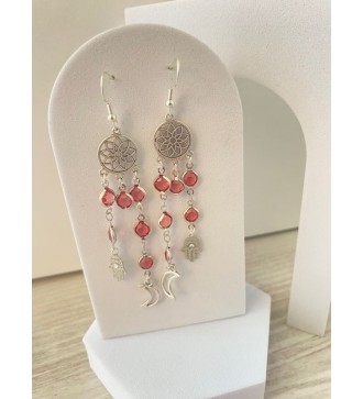 Boucles d'oreilles argent 925 avec rosace et main de Fatma