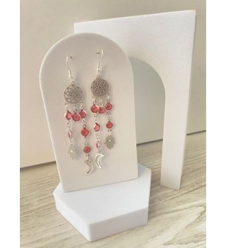 Boucles d'oreilles argent 925 avec rosace et main de Fatma